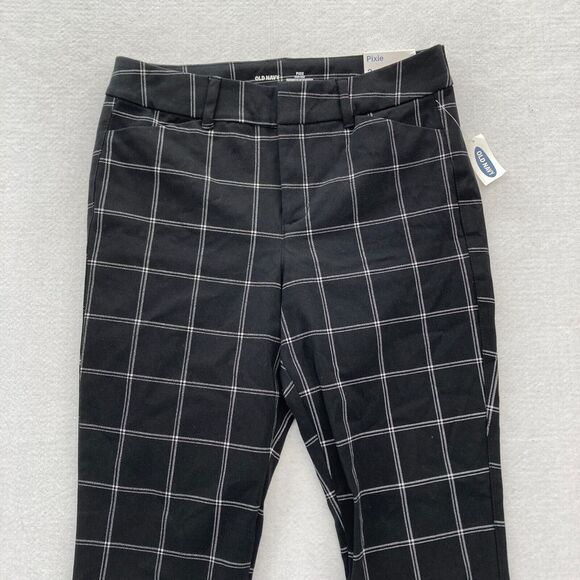 Old Navy Pixie Pants Women's 2 Black Plaid Stretch Fabric Slim Leg Ankle Pants - Picture 2 of 12